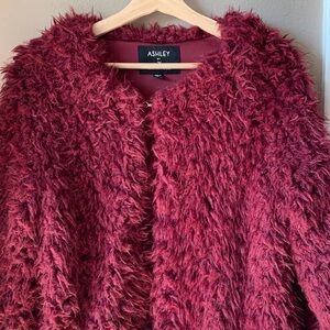 ASHLEY BY 26 INTERNATIONAL Faux Fur Maroon Cardigan Sweater